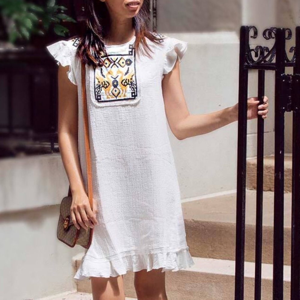 Max Studio Cream Dress with Black and Orange Embroidery
